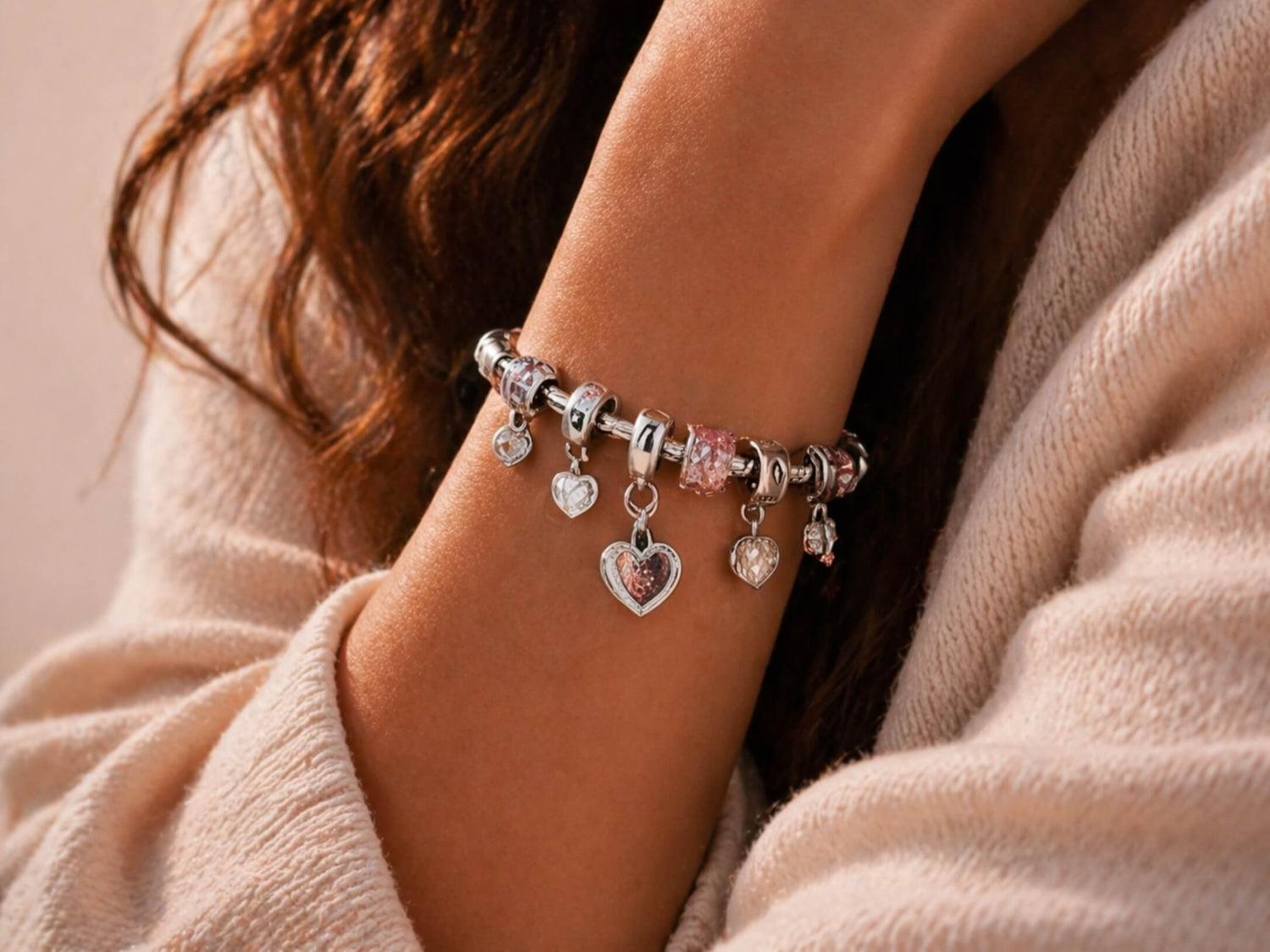 Meaningful ORÉYA charm bracelet with silver heart charms for women
