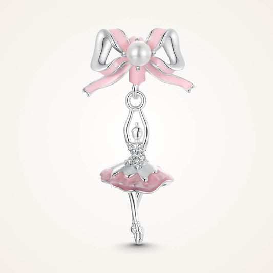 Sterling silver ballerina charm with pink enamel bow and crystal accents - ORÉYA