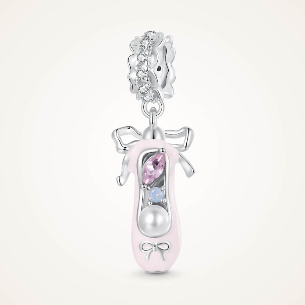 Sterling silver ballerina shoe charm with pink enamel, pearl, and crystals - ORÉYA