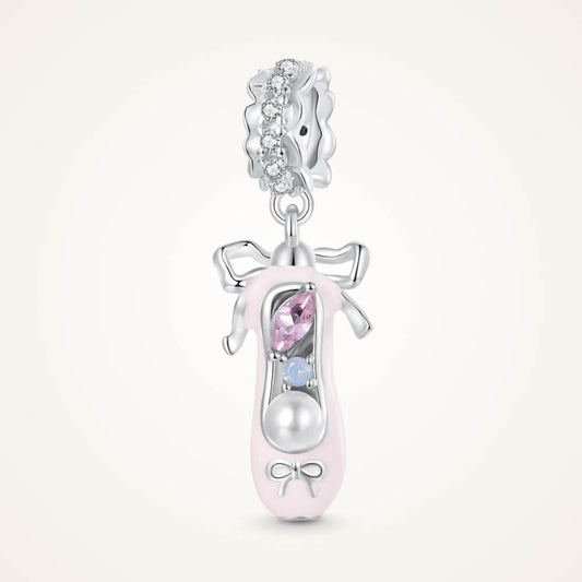 Sterling silver ballerina shoe charm with pink enamel, pearl, and crystals - ORÉYA