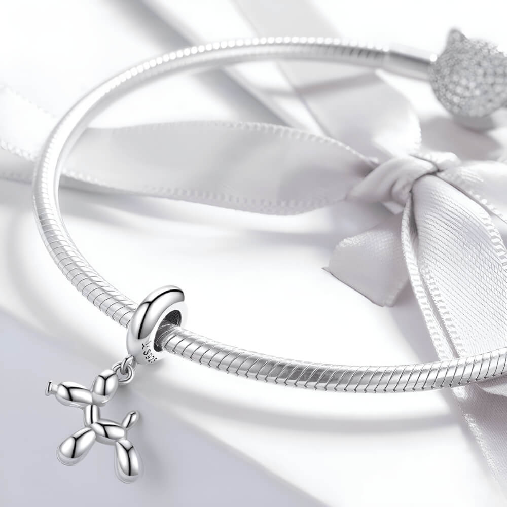 Sterling silver balloon dog charm with polished finish 