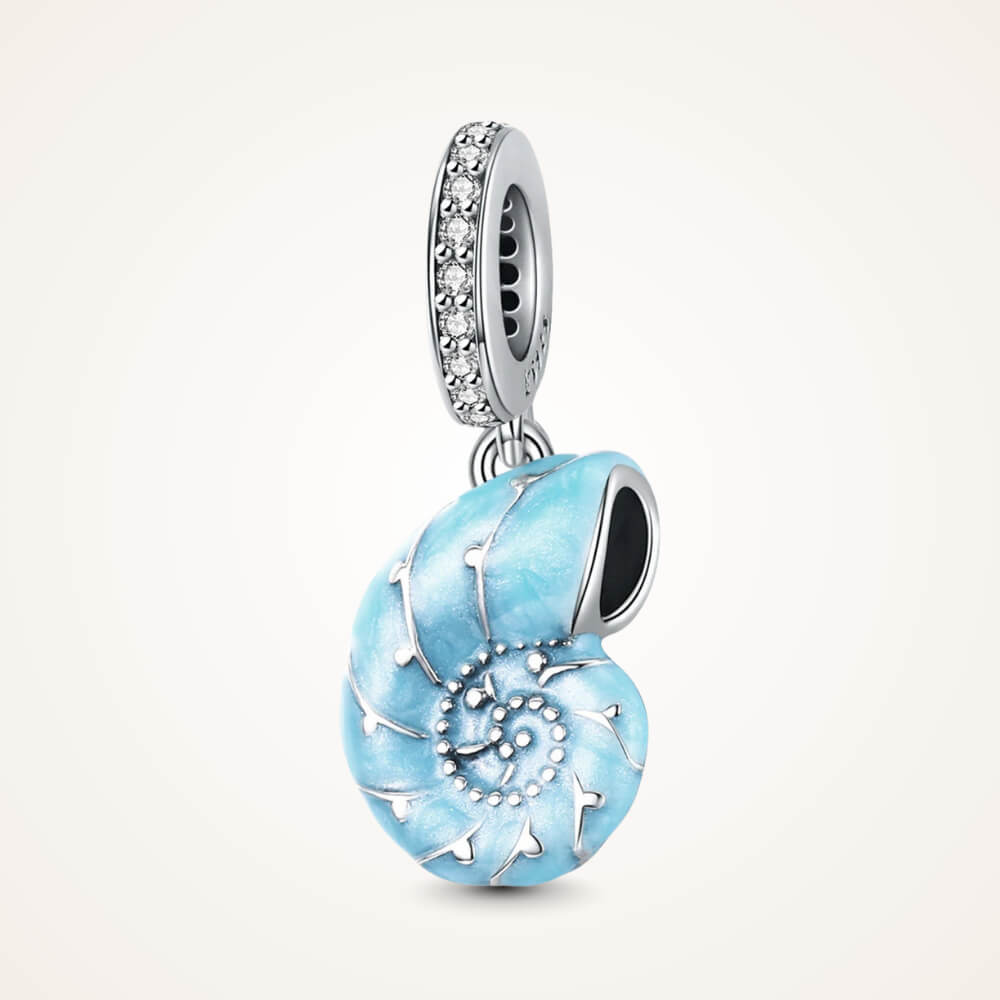 Sterling silver nautilus shell charm with blue enamel and clear gemstones - ORÉYA