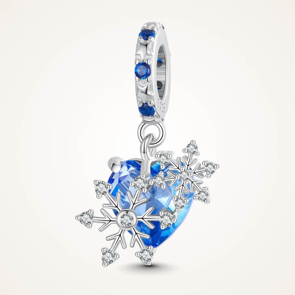 Sterling silver snowflake charm with blue heart crystal and blue gemstone bail - ORÉYA