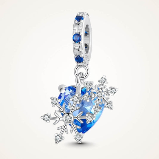 Sterling silver snowflake charm with blue heart crystal and blue gemstone bail - ORÉYA