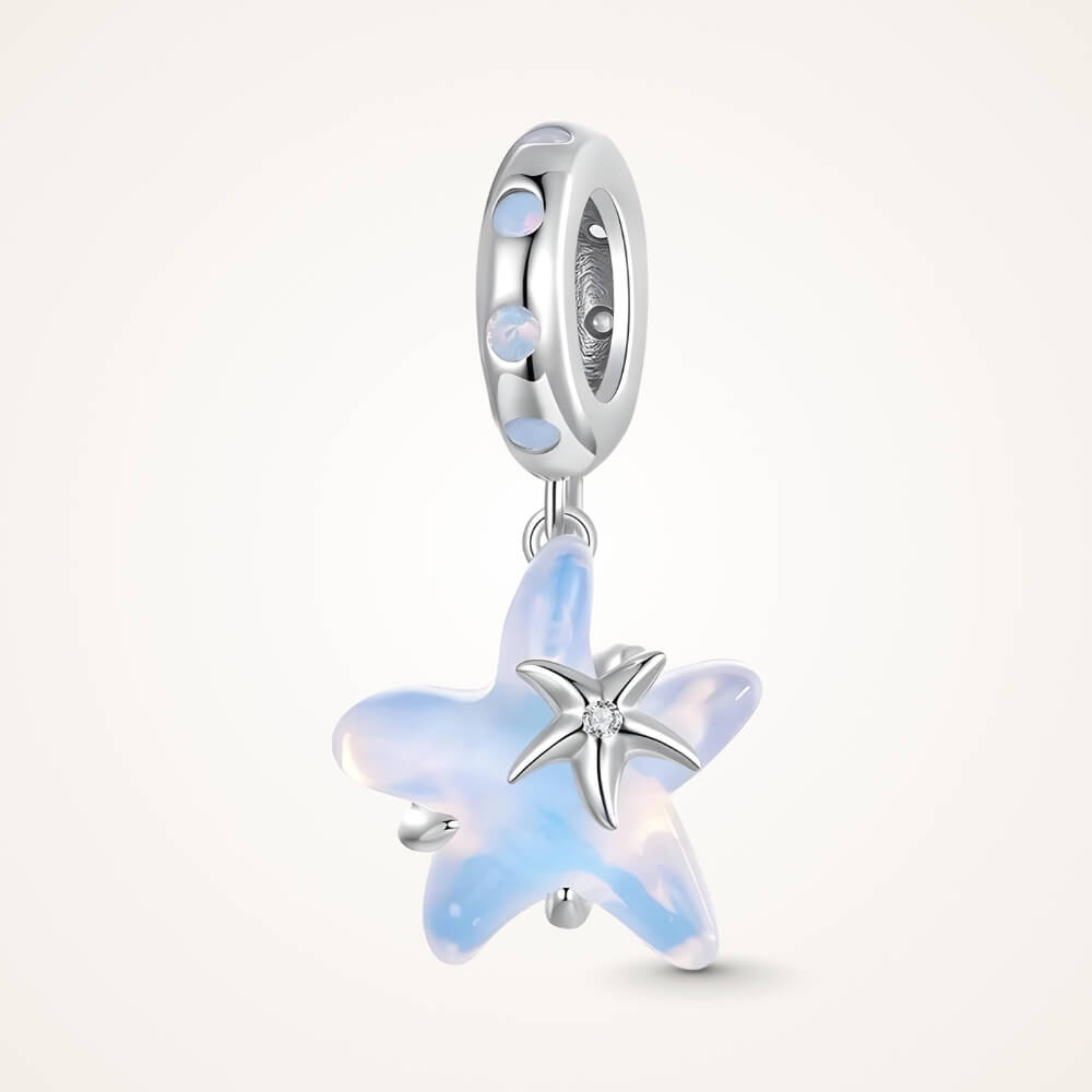 Sterling silver starfish charm with blue opalescent enamel and crystal detail - ORÉYA