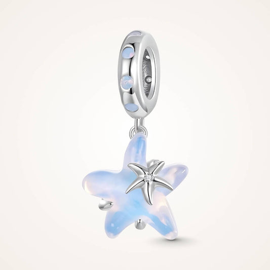 Sterling silver starfish charm with blue opalescent enamel and crystal detail - ORÉYA