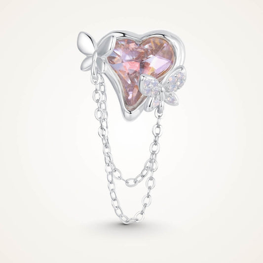 Sterling silver butterfly charm with pink enamel and crystal accents - ORÉYA
