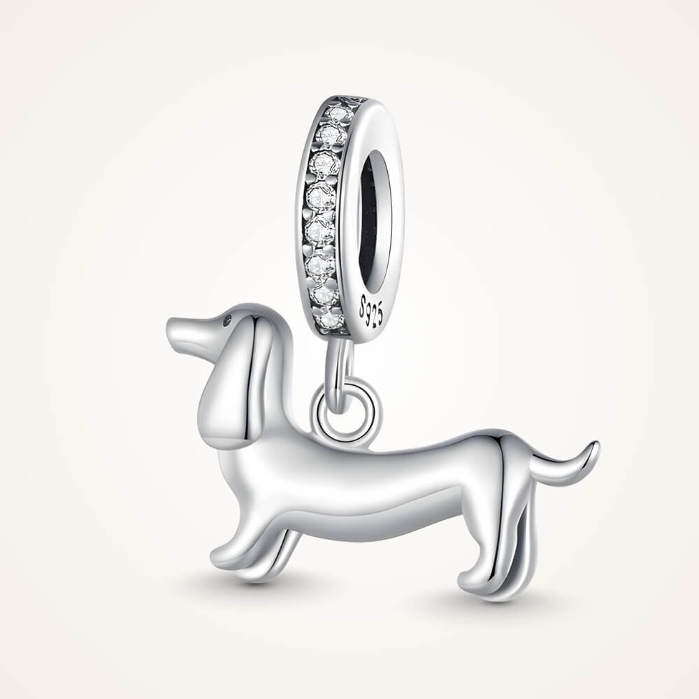 Sterling silver dachshund charm with long body and crystal-studded bail – ORÉYA