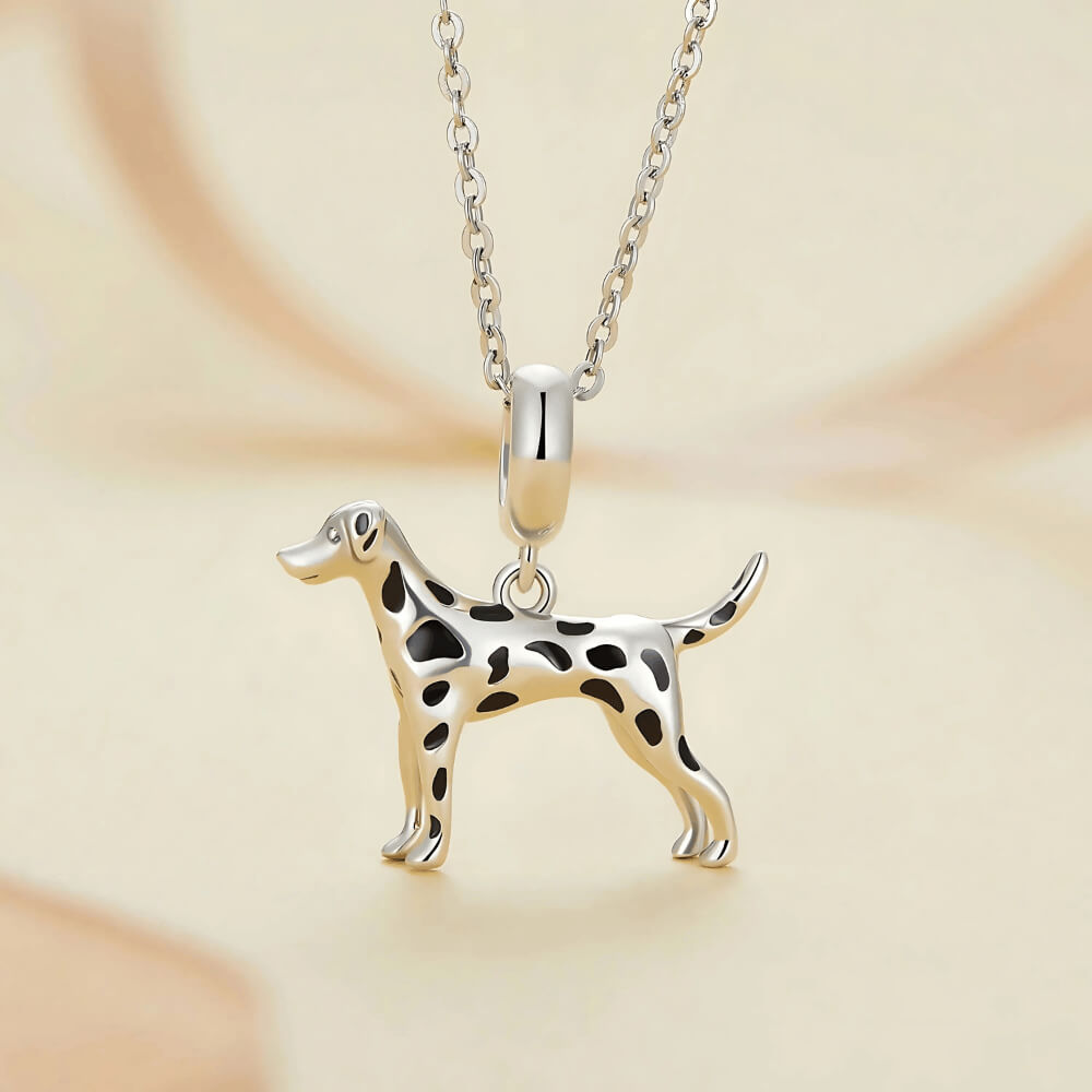 Sterling silver Dalmatian dog charm with black enamel spots