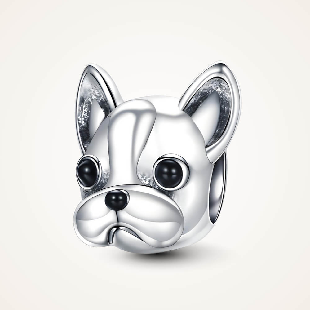 Sterling silver French bulldog head charm with black enamel eyes – ORÉYA