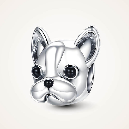 Sterling silver French bulldog head charm with black enamel eyes – ORÉYA