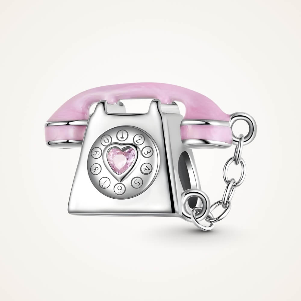 Sterling silver phone charm with heart detail and polished finish - ORÉYA