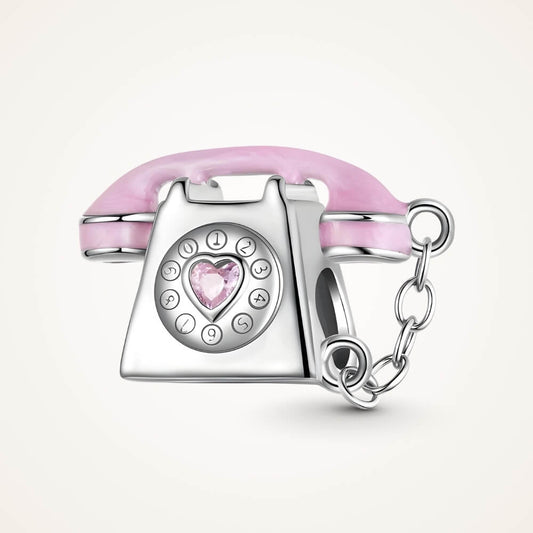 Sterling silver phone charm with heart detail and polished finish - ORÉYA