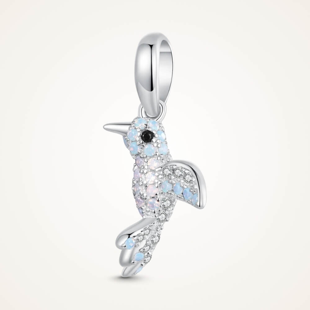 Sterling silver hummingbird charm with blue opal stones and crystal details - ORÉYA