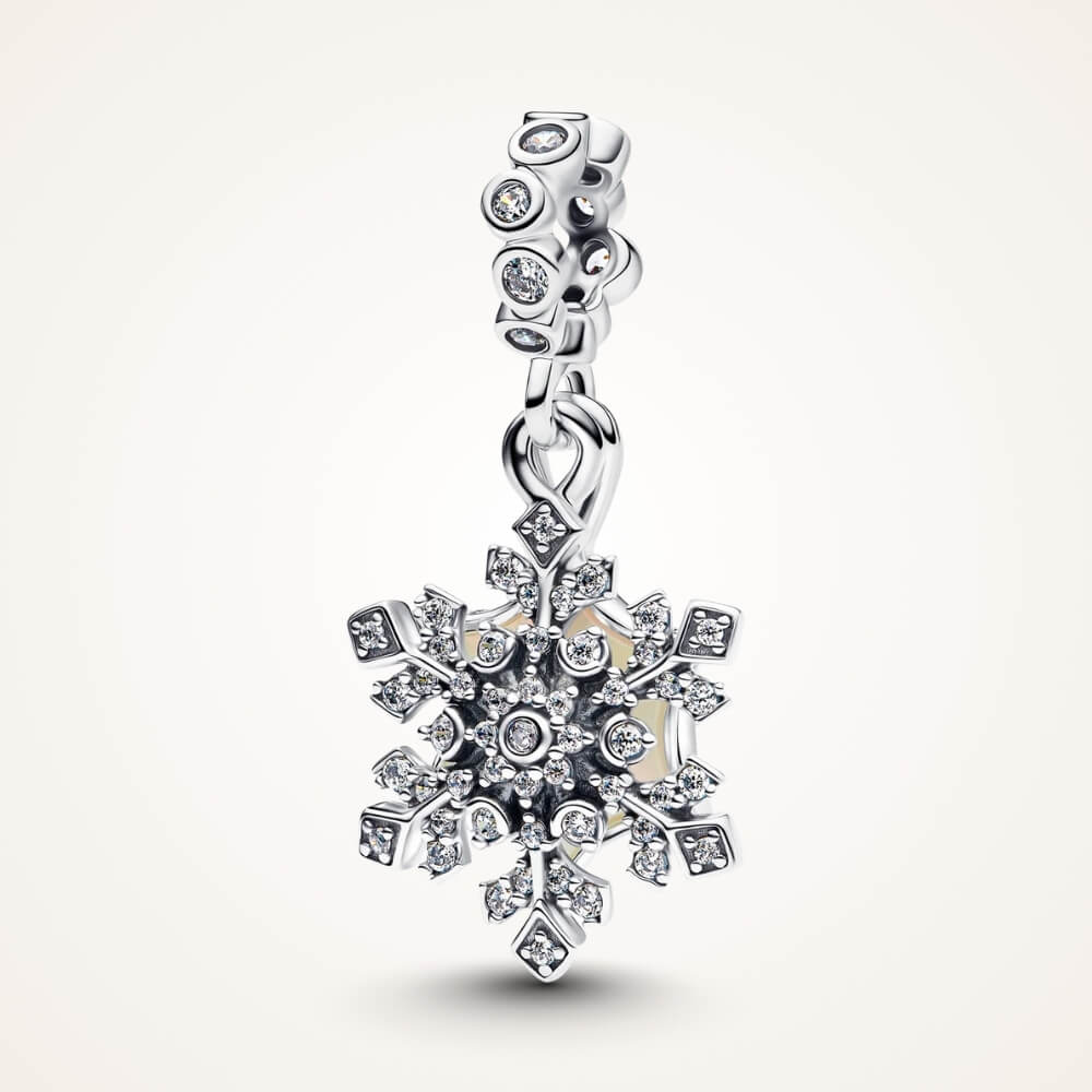 Sterling silver snowflake charm with pavé crystals and dangling icy design  ORÉYA