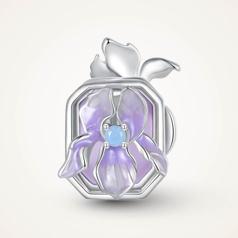 Sterling silver crystal charm with lavender flower and iridescent stone - ORÉYA