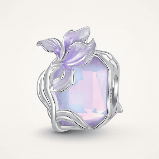 Sterling silver crystal charm with lavender flower and iridescent stone - ORÉYA