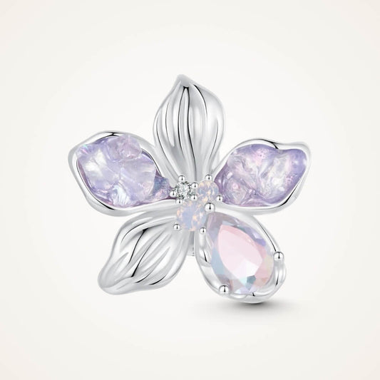 Sterling silver flower charm with lavender petals and iridescent crystal details - ORÉYA
