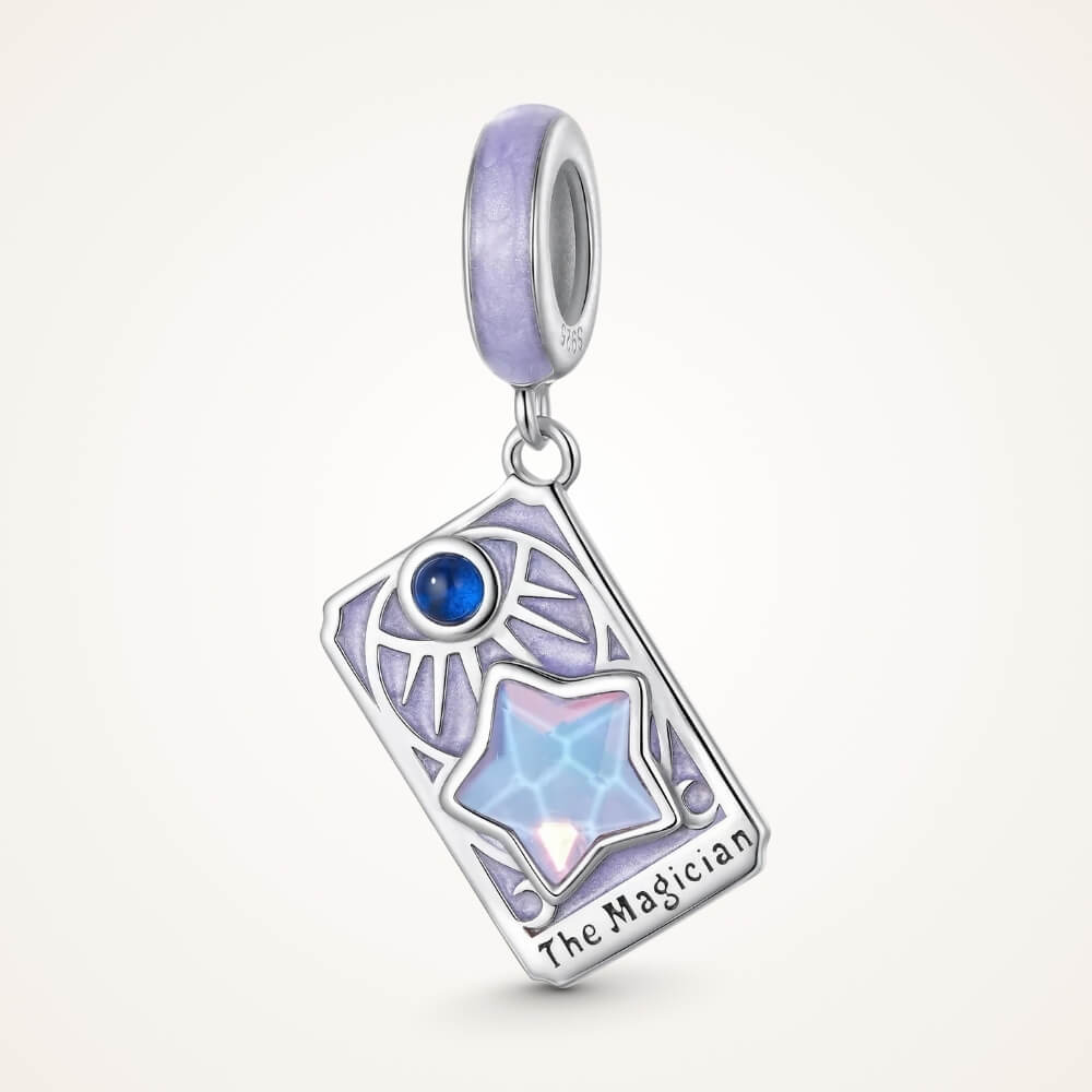 Sterling silver magician tarot charm with lavender enamel and iridescent star - ORÉYA