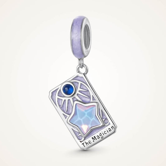 Sterling silver magician tarot charm with lavender enamel and iridescent star - ORÉYA