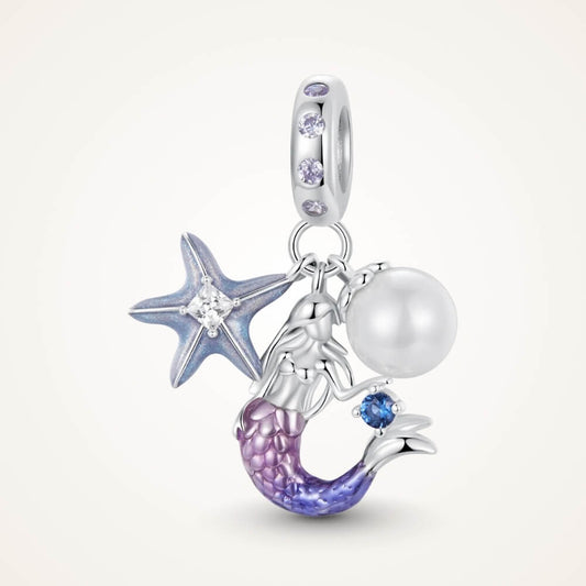 Sterling silver mermaid charm with pearl, starfish, and crystal accents - ORÉYA