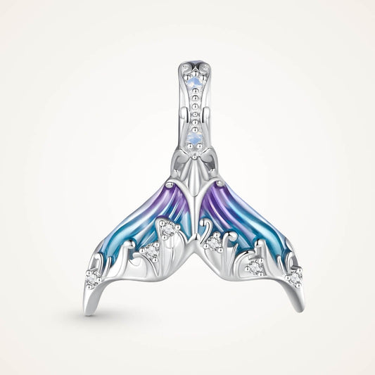 Sterling silver mermaid tail charm with blue purple enamel and crystal details - ORÉYA