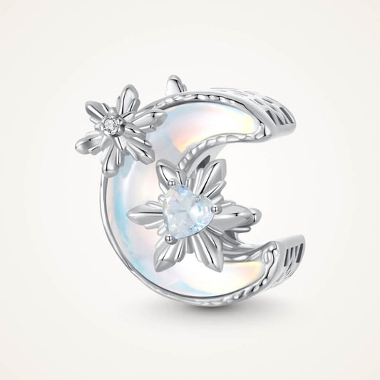 Sterling silver moon charm with iridescent enamel and floral crystal details - ORÉYA