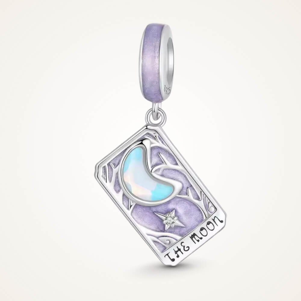 Sterling silver moon tarot charm with lavender enamel and iridescent moon - ORÉYA