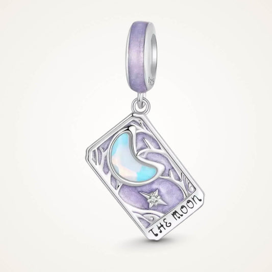 Sterling silver moon tarot charm with lavender enamel and iridescent moon - ORÉYA