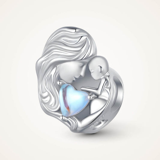 Sterling silver mother and baby charm with iridescent heart detail - ORÉYA