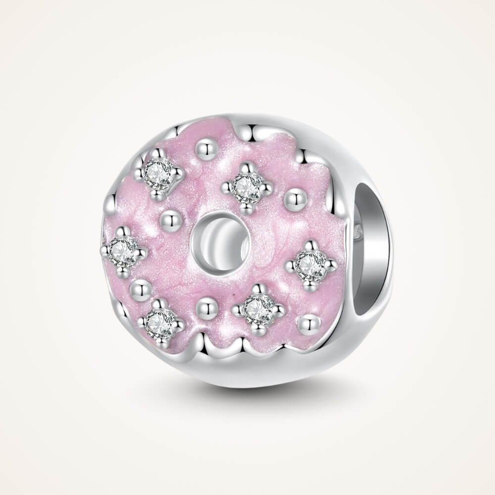 Sterling silver donut charm with pink enamel and crystal accents - ORÉYA