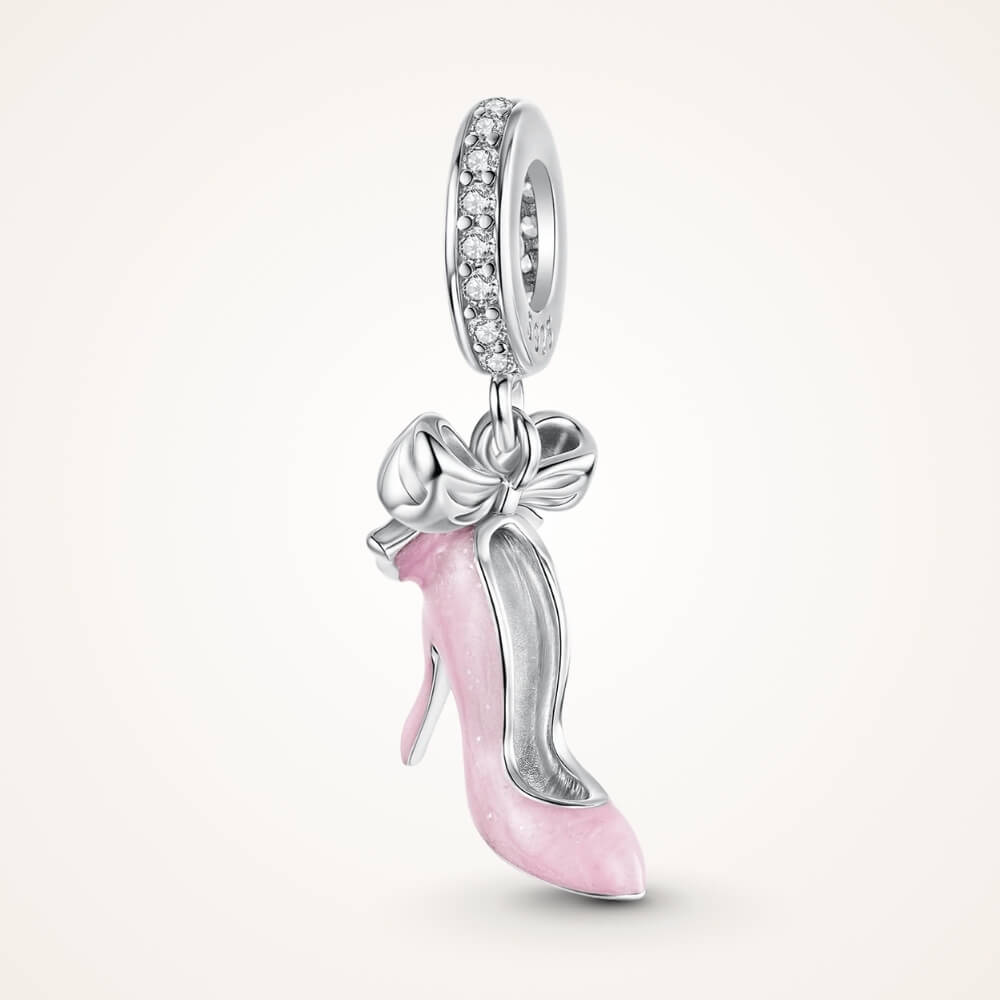 Sterling silver high heel charm with pink enamel and bow detail - ORÉYA