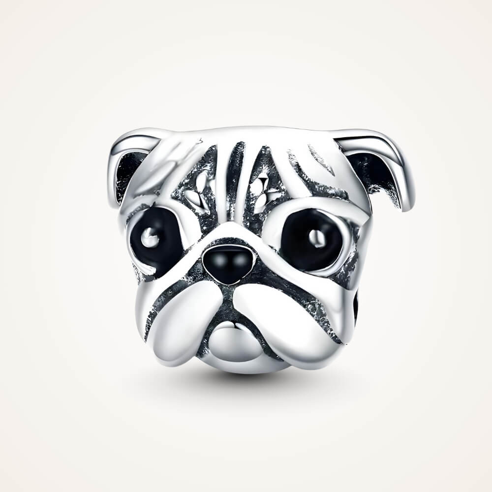 Sterling silver pug dog head charm with black enamel details – ORÉYA