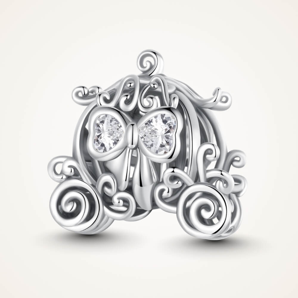 Sterling silver pumpkin carriage charm with heart-shaped crystals - ORÉYA