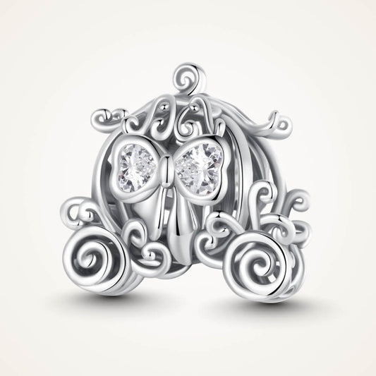 Sterling silver pumpkin carriage charm with heart-shaped crystals - ORÉYA