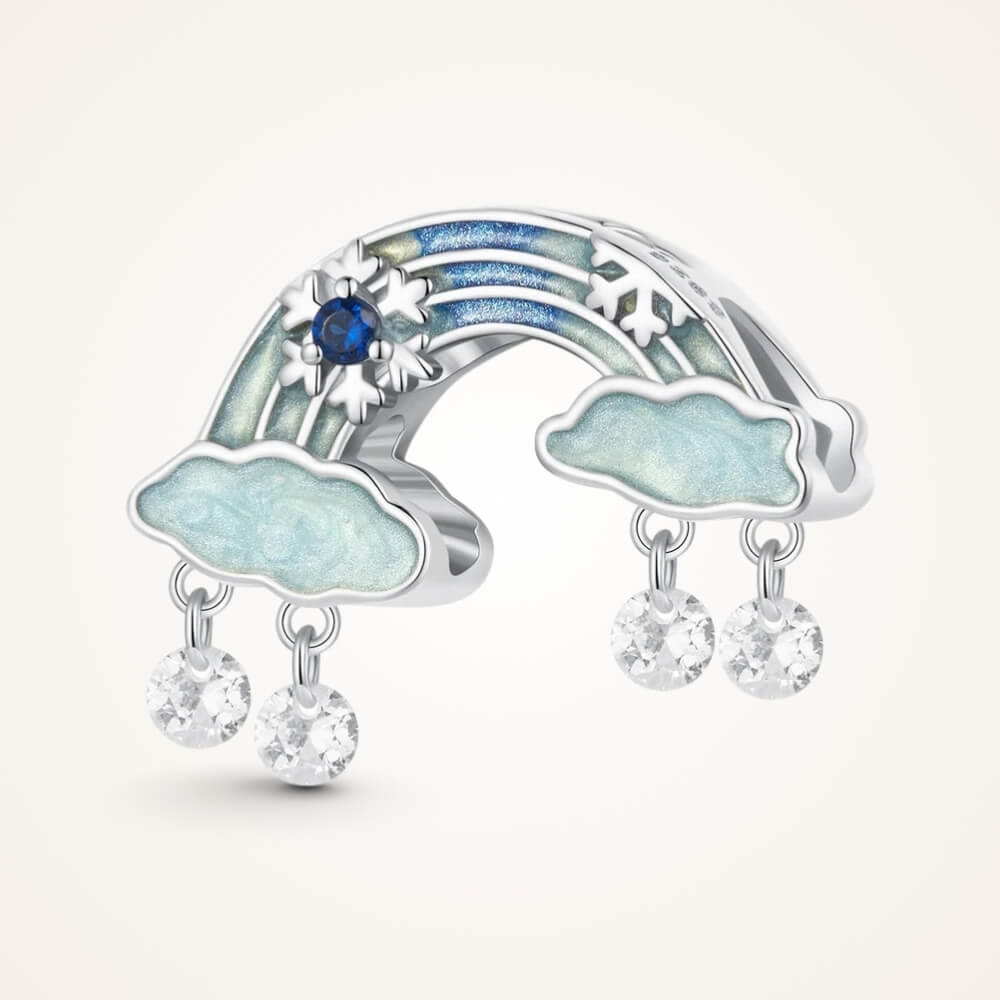 Sterling silver rainbow charm with clouds and dangling crystal drops - ORÉYA