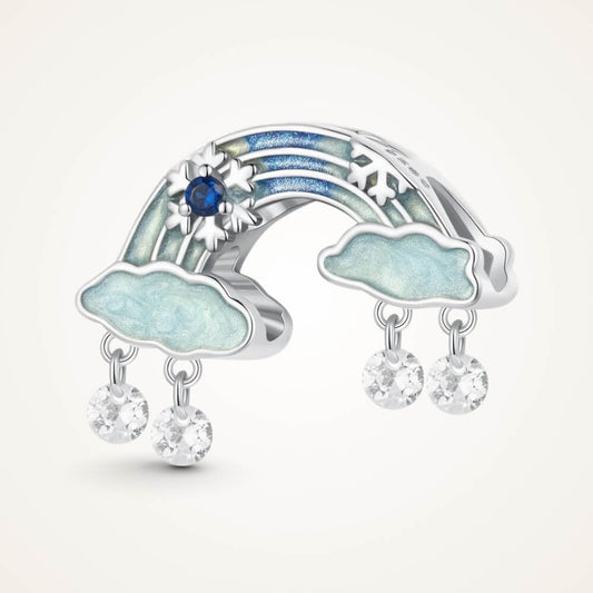 Sterling silver rainbow charm with clouds and dangling crystal drops - ORÉYA