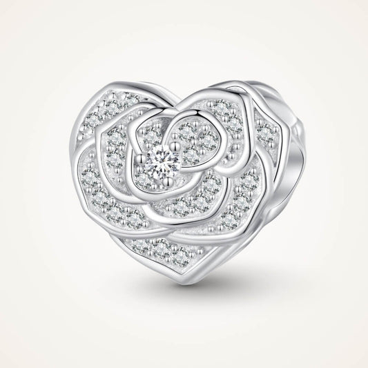 Sterling silver rose heart charm with sparkling crystal pavé details - ORÉYA