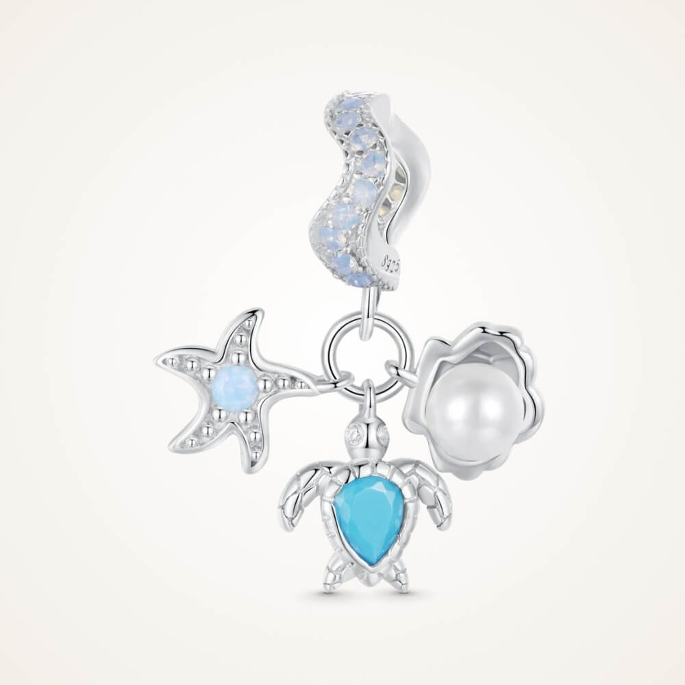 Sterling silver sea charm with turtle, pearl, and starfish details - ORÉYA
