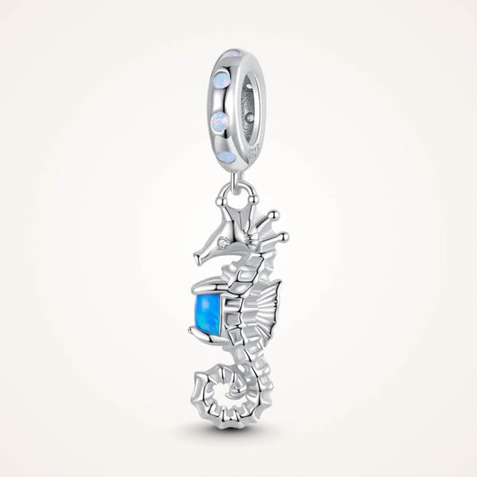 Sterling silver seahorse charm with blue opal and crystal accents - ORÉYA