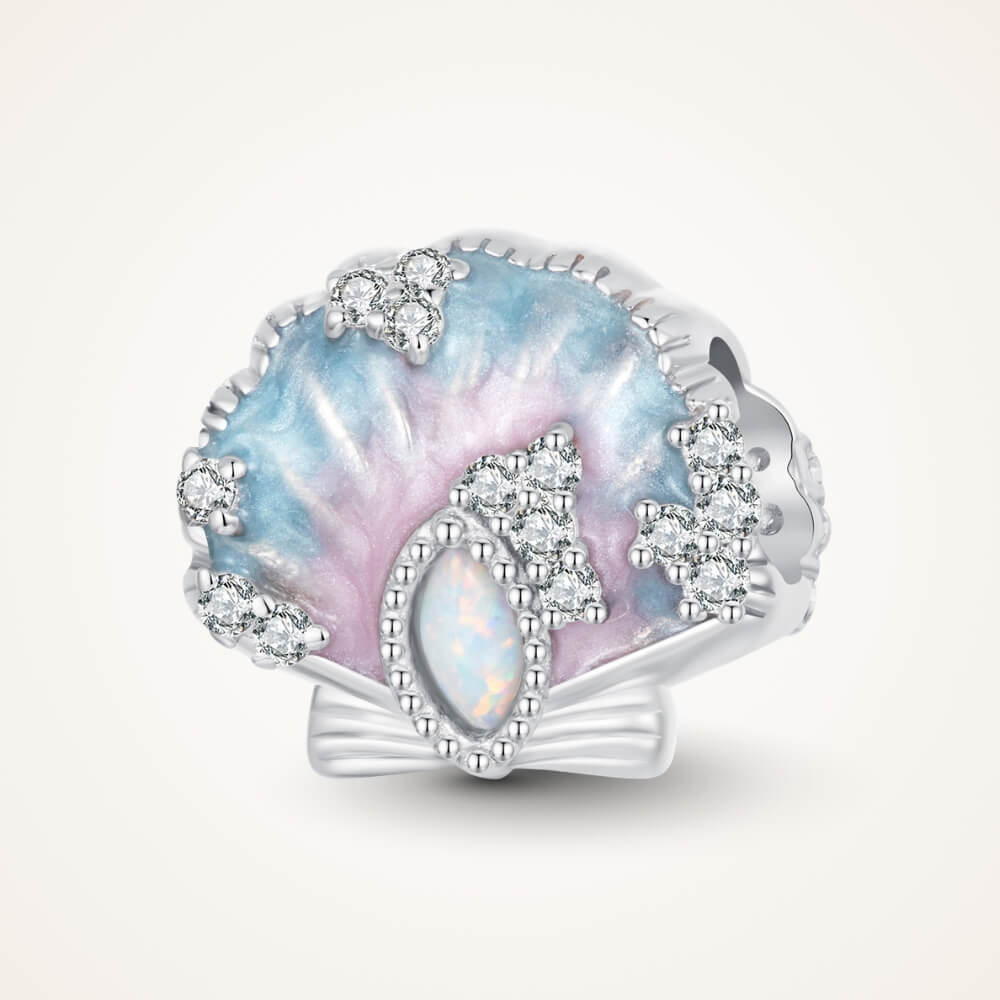 Sterling silver seashell charm with pastel enamel and crystal accents - ORÉYA