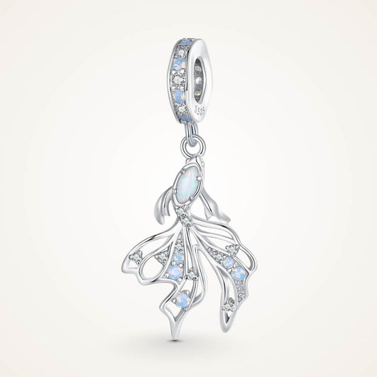 Sterling silver fish charm with opal-like stone and blue gemstone accents - ORÉYA
