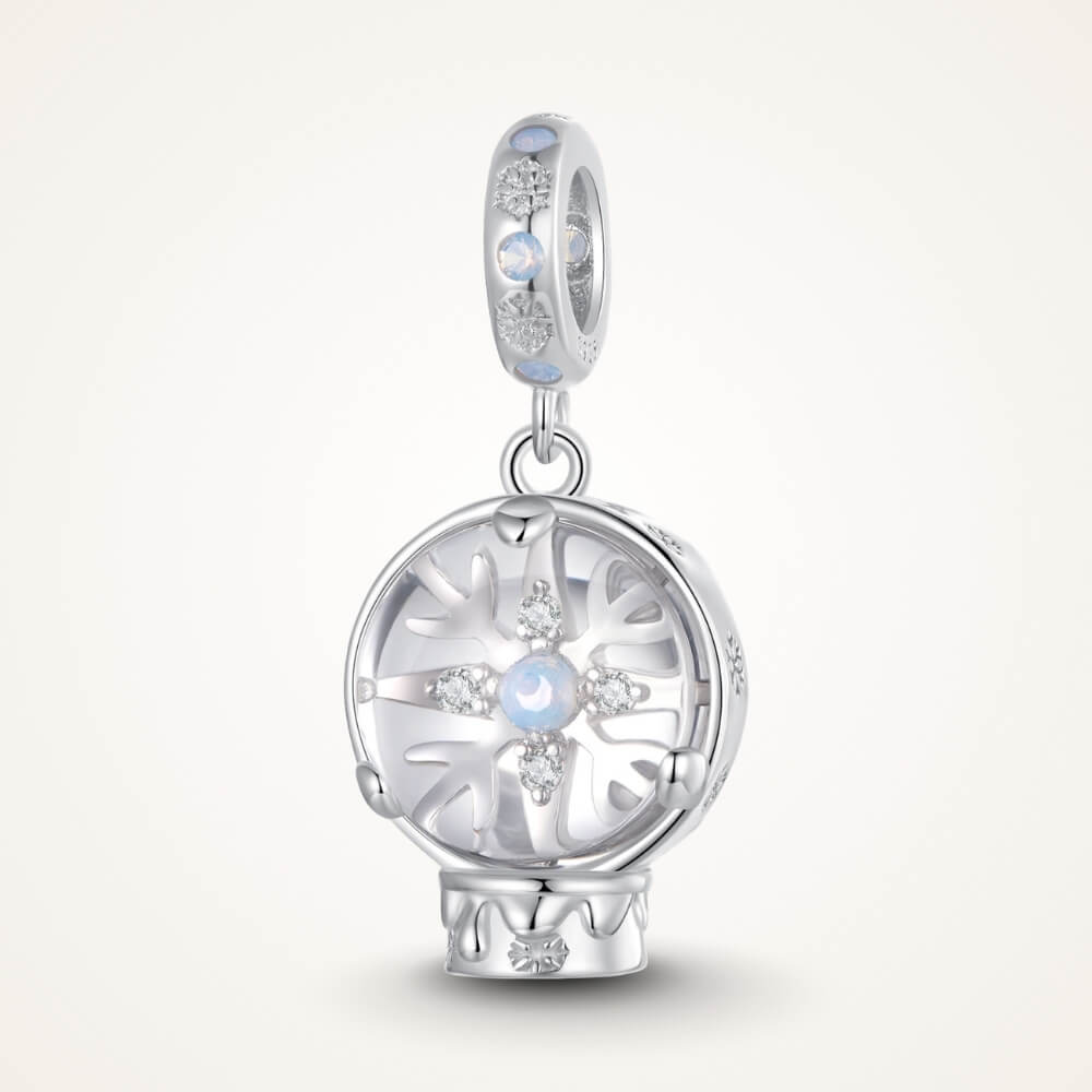 Sterling silver snow globe charm with snowflake and opal crystal - ORÉYA