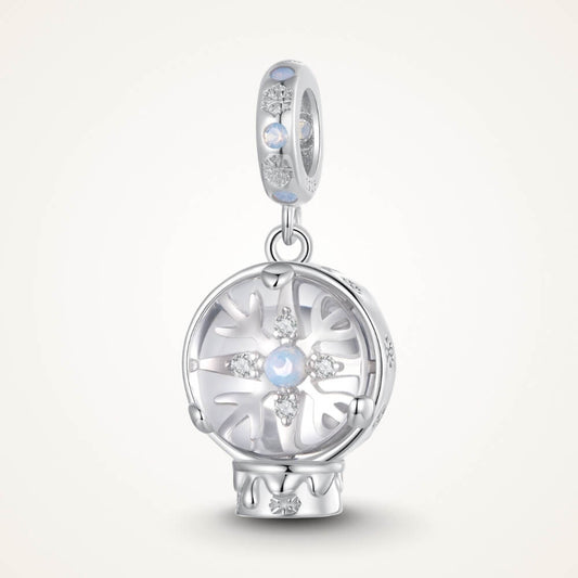 Sterling silver snow globe charm with snowflake and opal crystal - ORÉYA