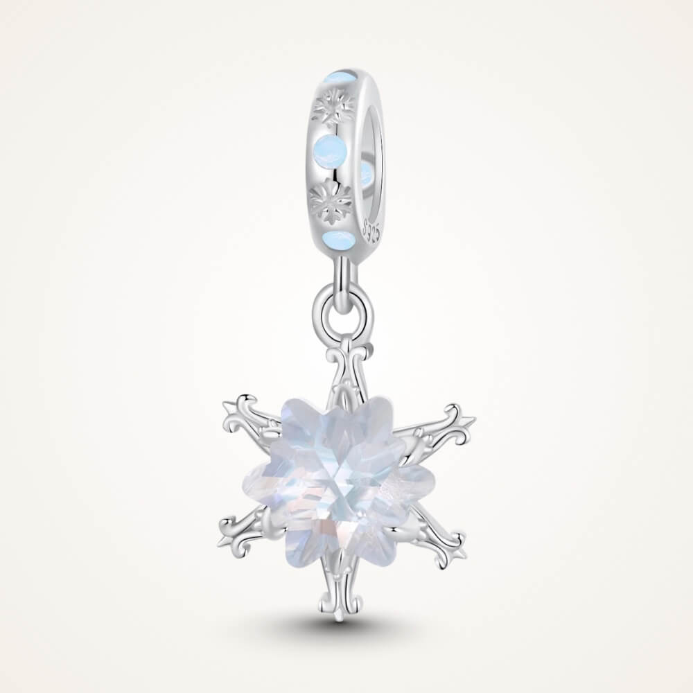 Sterling silver snowflake charm with iridescent crystal and blue accents - ORÉYA