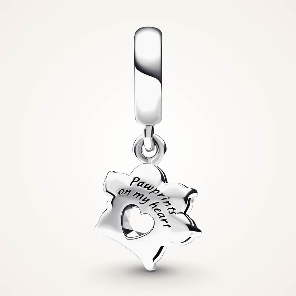 Sterling silver paw-print charm with sparkling clear zircon stones 