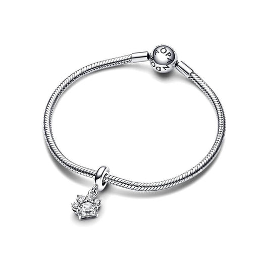 Sterling silver paw-print charm with sparkling clear zircon stones