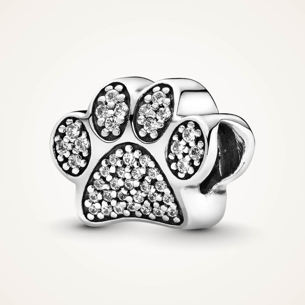 Sterling silver paw-print charm with sparkling clear zircon stones – ORÉYA