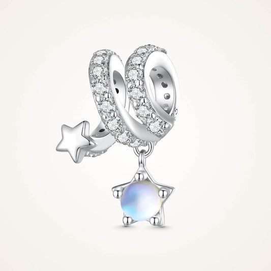 Sterling silver swirl charm with star details and iridescent dangling crystal - ORÉYA