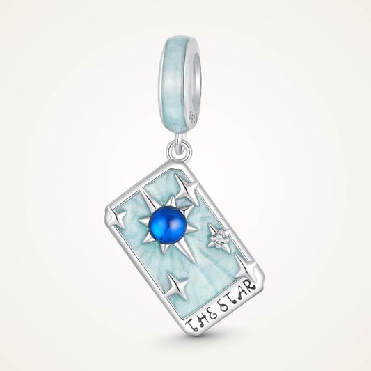 Sterling silver star tarot charm with blue crystal and mint enamel details - ORÉYA